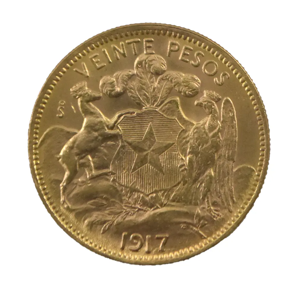 Moneda de Oro de 20 Pesos Chilenos (2 Cóndores) – Año 1917