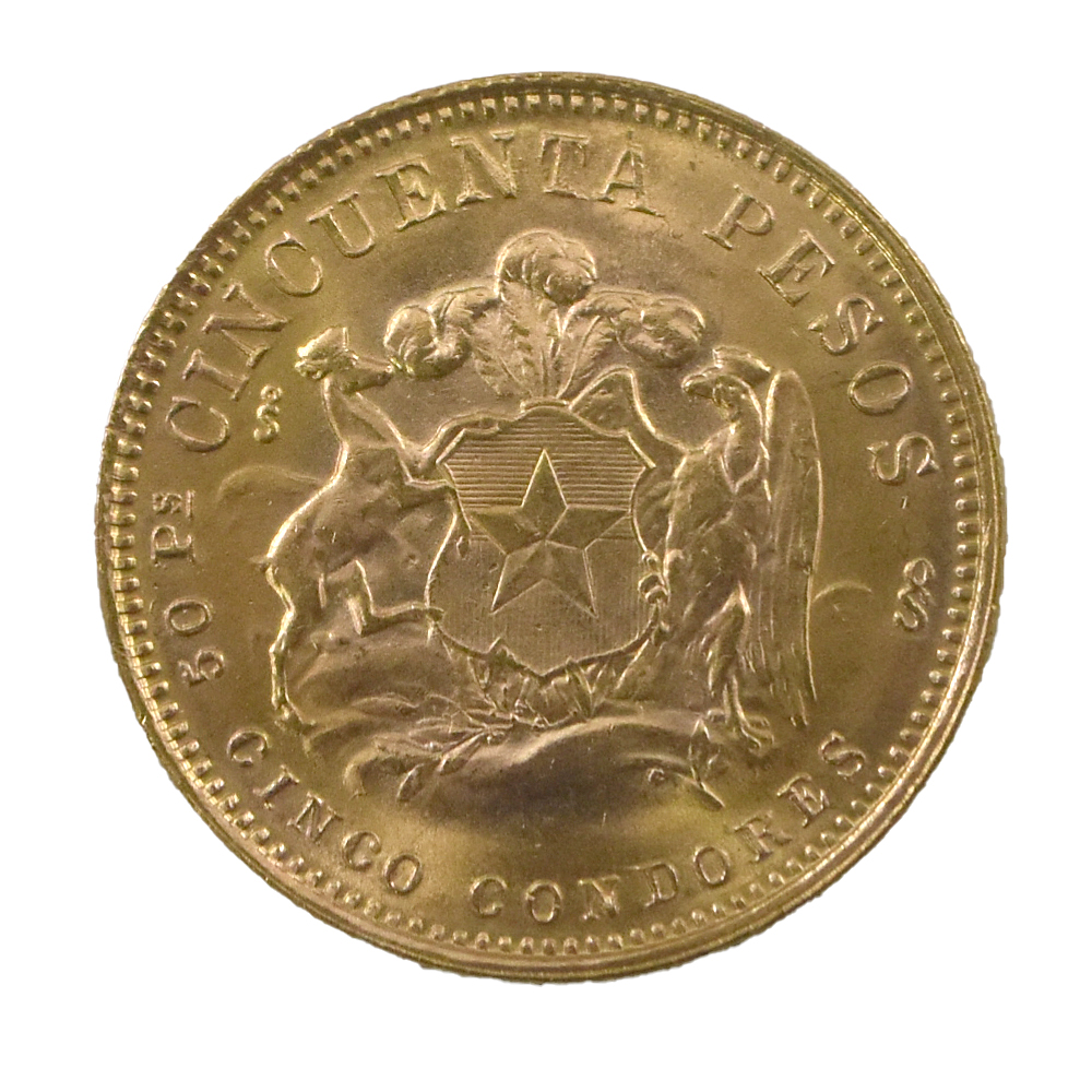 Moneda de Oro de 50 Pesos Chilenos (5 Cóndores) – Año 1971