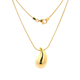 Cadena De Oro Amarillo 18K Cola De Ratón Con Gota Bombé