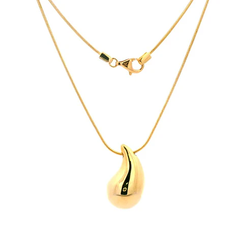 Cadena De Oro Amarillo 18K Cola De Ratón Con Gota Bombé