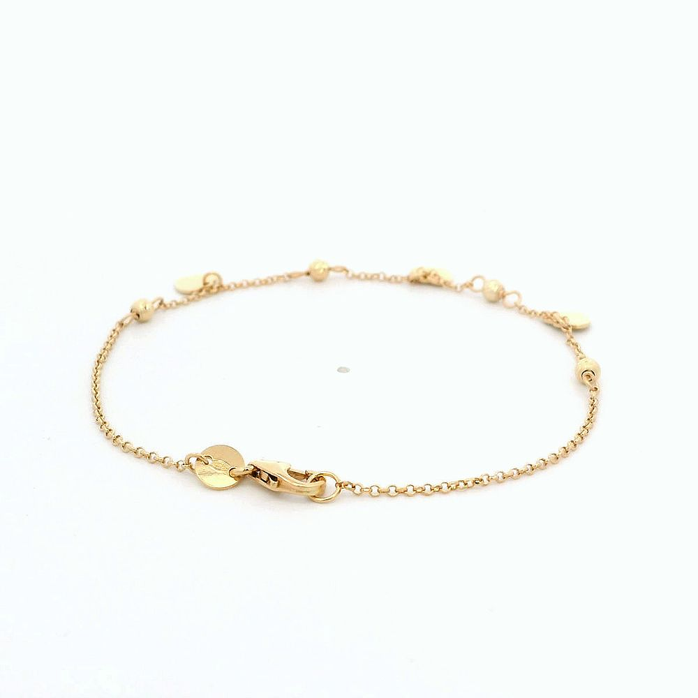 Pulsera De Oro Amarillo 18K Rolo Con Colgantes Corazón