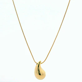 Cadena De Oro Amarillo 18K Cola De Ratón Con Gota Bombé