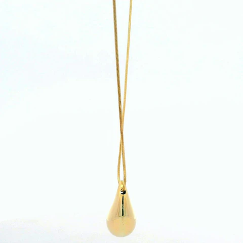 Cadena De Oro Amarillo 18K Cola De Ratón Con Gota Bombé