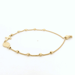 Pulsera De Oro Amarillo 18K Cola De Zorro Religioso Con Placas