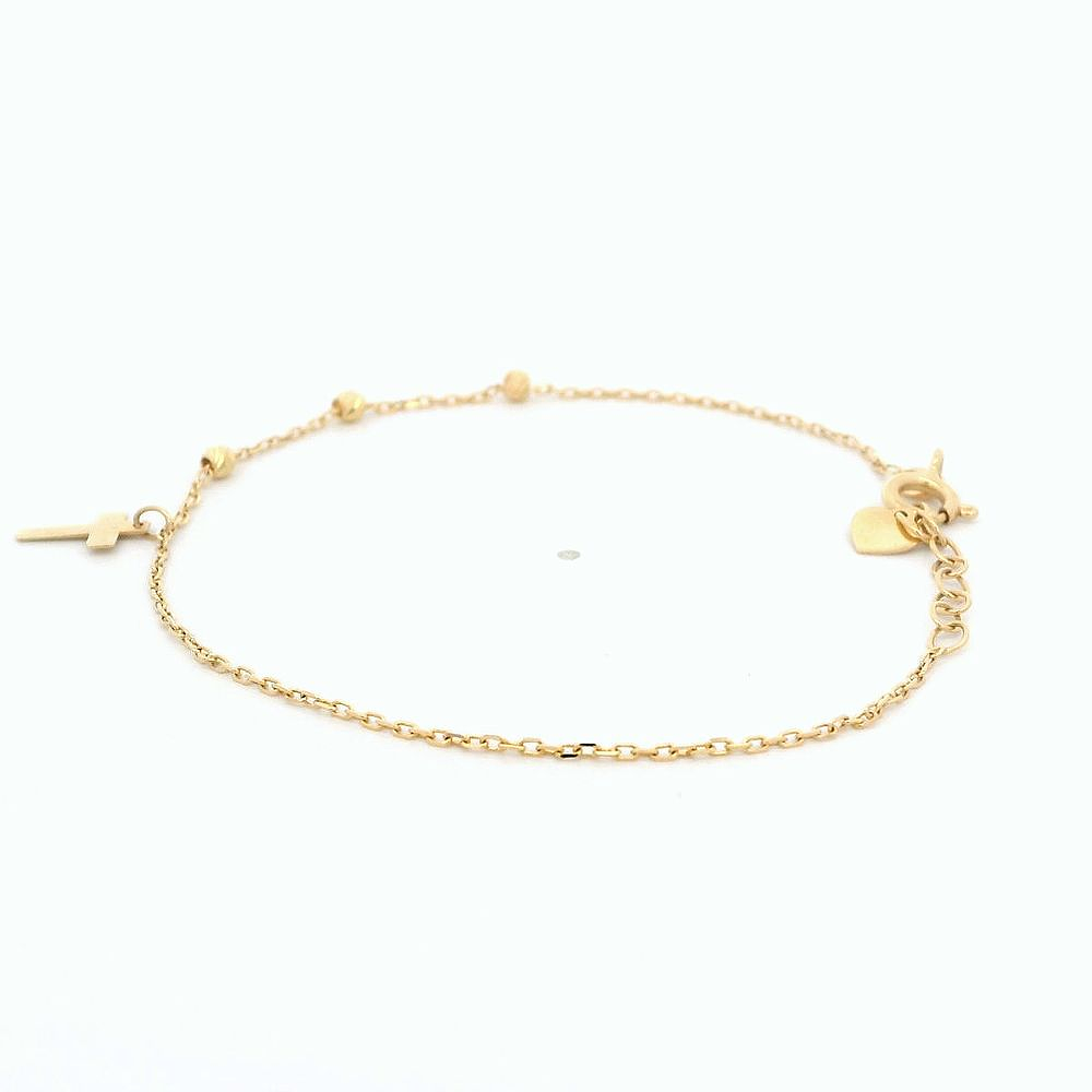 Pulsera De Oro Amarillo 18K Limada Con Cruz Y Esferas