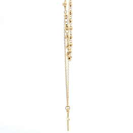 Cadena De Oro Amarillo 18K Limada Doble Con Esferas Y Cruz