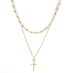 Cadena De Oro Amarillo 18K Limada Doble Con Esferas Y Cruz