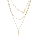 Cadena De Oro Amarillo 18K Limada Doble Con Esferas Y Cruz