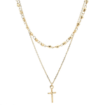 Cadena De Oro Amarillo 18K Limada Doble Con Esferas Y Cruz