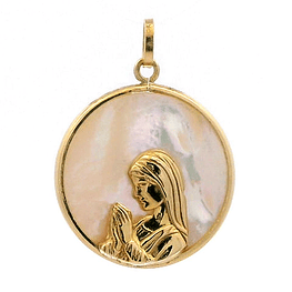 Colgante Oro Amarillo 18K Medalla Virgen Con Piedra