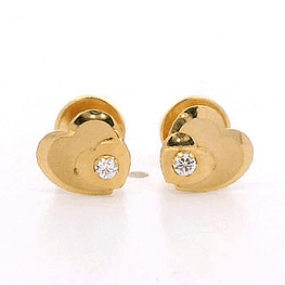 Aros Oro Amarillo 18K Corazón Con Piedra Abridores Para Bebé