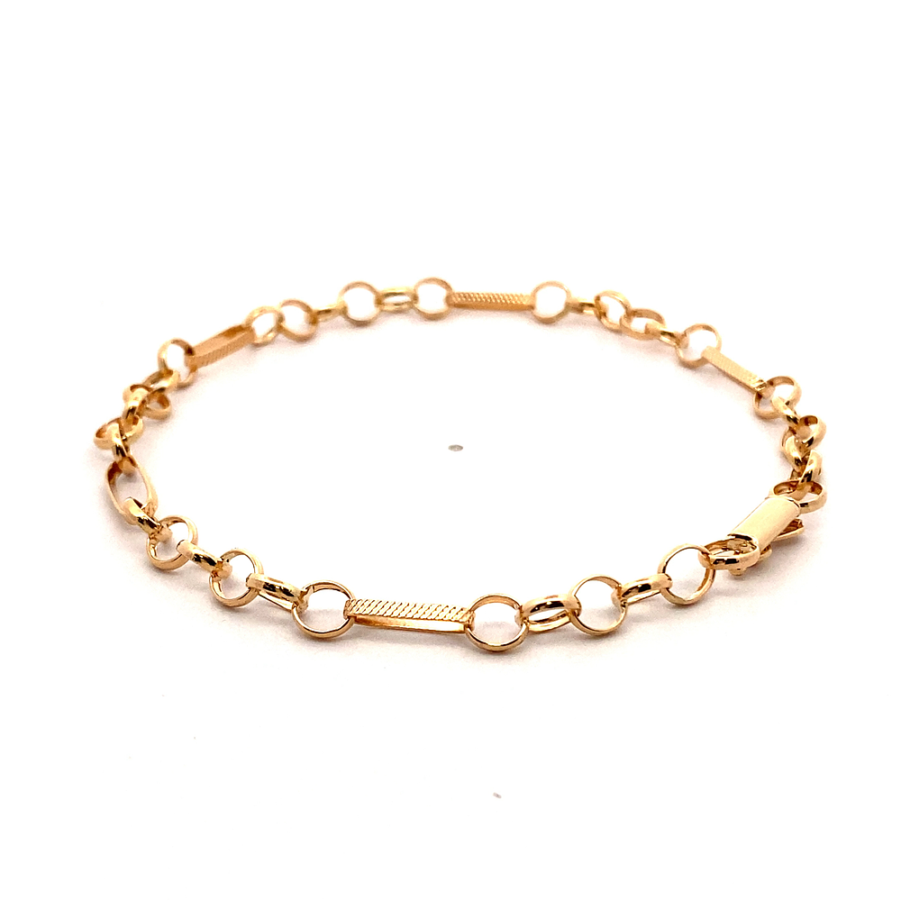 Pulsera De Oro Amarillo 18K Rolo Intercalada 