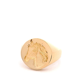 Anillo de Oro Amarillo 18K Caballo Tallado Circular Talla 22 