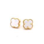 Aros Oro Amarillo 18K - Flor con Piedra Blanca