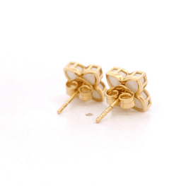 Aros Oro Amarillo 18K - Flor Calada con Piedras Negras y Blancas