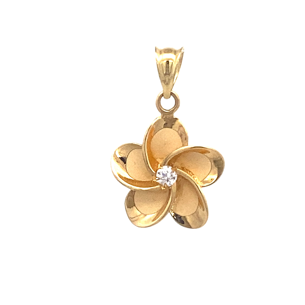 Colgante Oro Amarillo 18K - Flor Mateada con Piedra Incolora y Valier