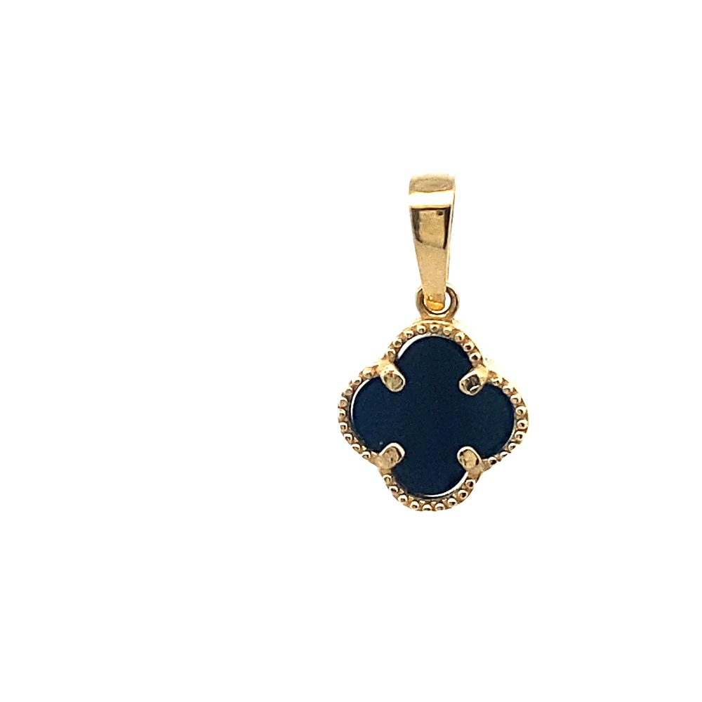 Colgante Oro Amarillo 18K - Trébol con Piedra Negra y Valier