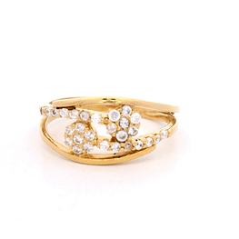 Anillo Oro Amarillo 18K - Flores Caladas con Micro Piedras Incoloras