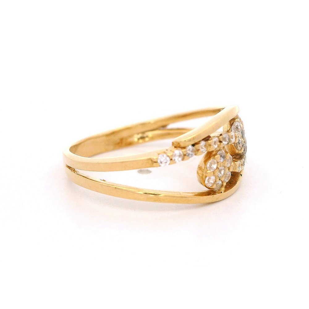 Anillo Oro Amarillo 18K - Flores Caladas con Micro Piedras Incoloras