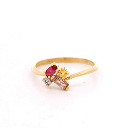 Anillo Oro Amarillo 18K - Simple con Piedras Multicolor