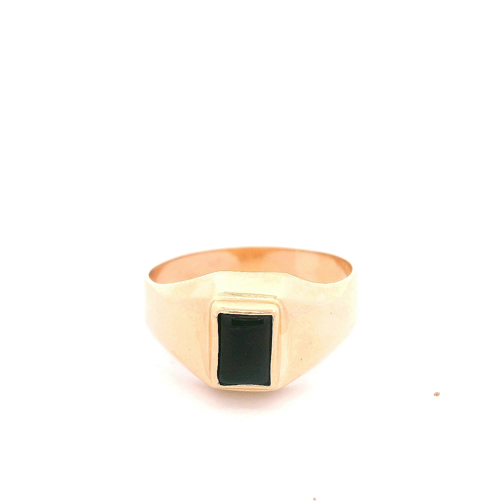 Anillo de Oro Rosado 18K Sello Rectangular con Piedra Negra