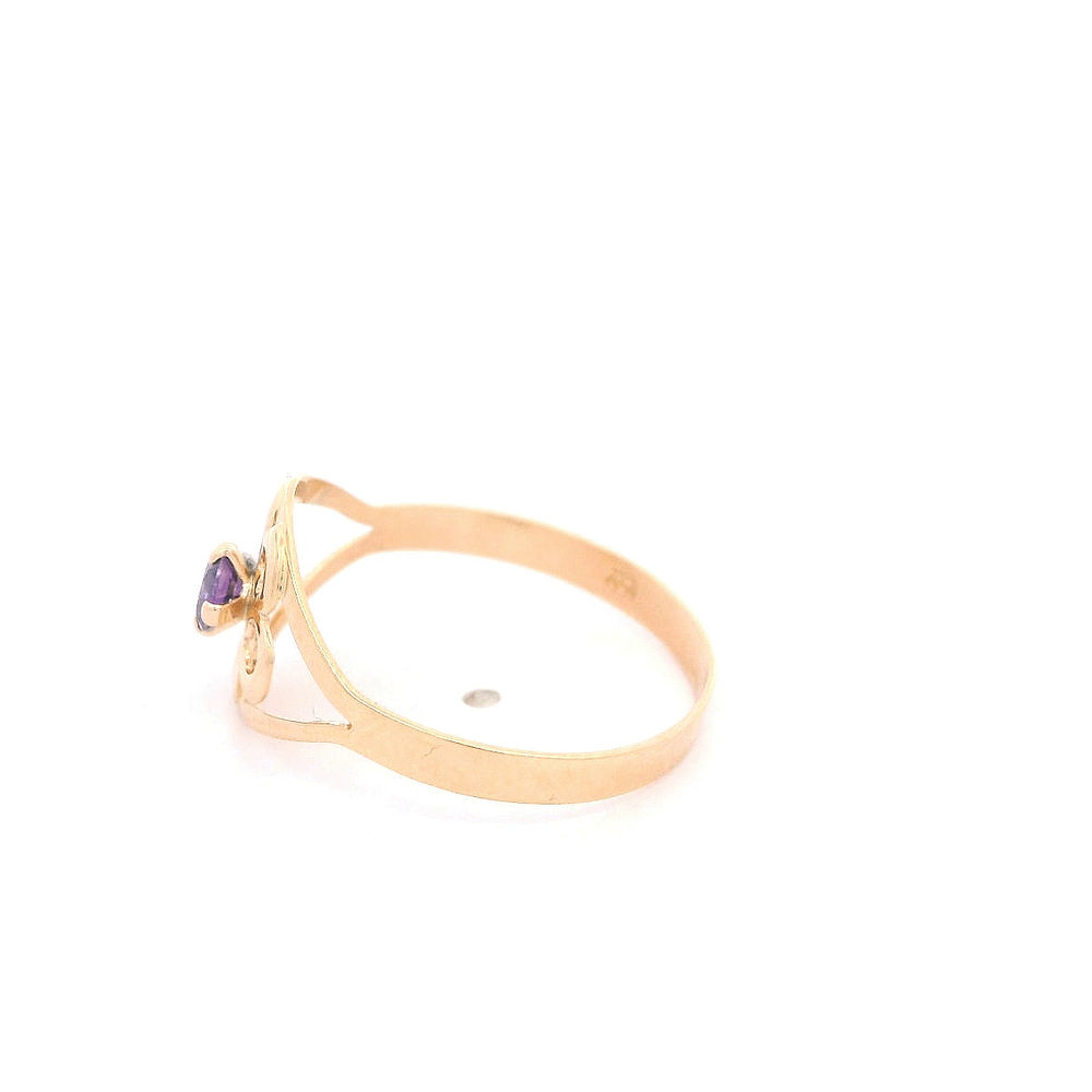 Anillo de Oro Rosado 18K Flor con Piedra Morada