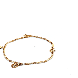 Pulsera de Oro Rosado 18K Figaro 1x1 con Tres Colgantes