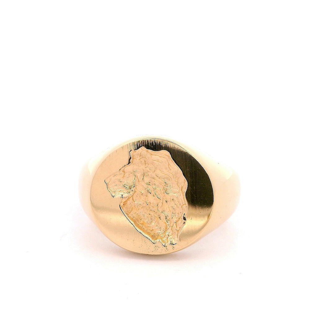 Anillo de Oro Amarillo 18K con Sello León Tallado