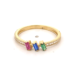 Anillo de Oro Amarillo 18K Cintillo con Piedras de Colores