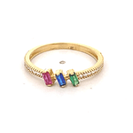 Anillo de Oro Amarillo 18K Cintillo con Piedras de Colores Ladeado