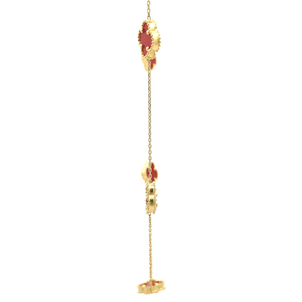 Cadena Oro Amarillo 18K Limada con Seis Flores y Piedras Rojas