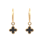 Aros de Oro Amarillo 18K Tubulares Criollos con Colgante Flor y Piedra Negra