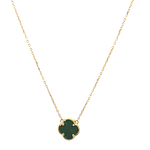 Cadena Oro Amarillo 18K Limada con Flor y Piedra Verde