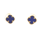 Aros de Oro Amarillo 18K Flor con Piedra Azul