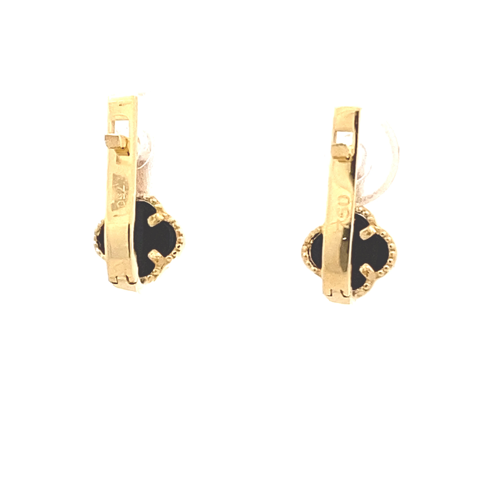 Aros de Oro Amarillo 18K Colgante con Flor y Piedra Negra