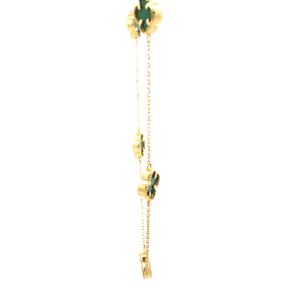 Cadena Oro Amarillo 18K Limada con Cinco Flores y Piedras Verdes