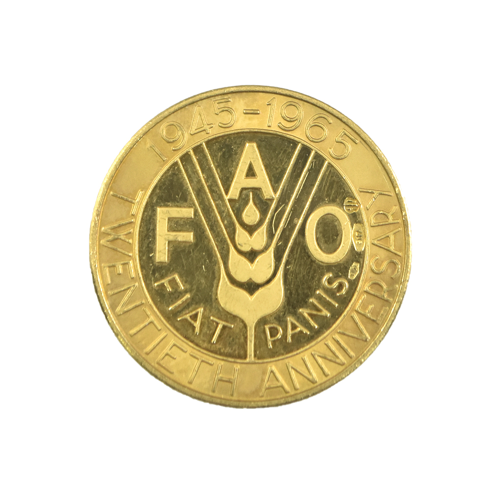 Moneda Medalla Vigésimo Aniversario Campaña FAO Contra el Hambre Italia Año 1965