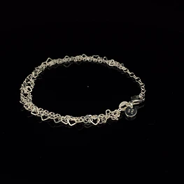 Pulsera de Plata 925 Limada Doble con Corazones