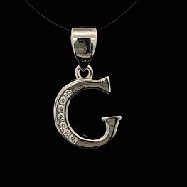 Colgante de Plata 925 Letra G con Piedras Incoloras