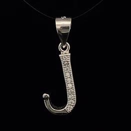 Colgante de Plata 925 Letra J con Piedras Incoloras