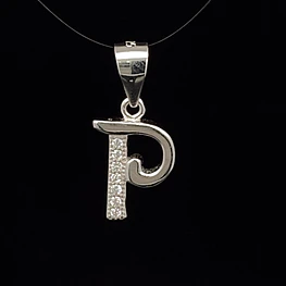 Colgante de Plata 925 Letra P con Piedras Incoloras