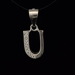 Colgante de Plata 925 Letra U con Piedras Incoloras