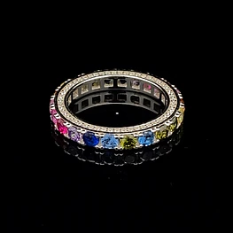 Anillo de Plata 925 Cintillo con Piedras Multicolores