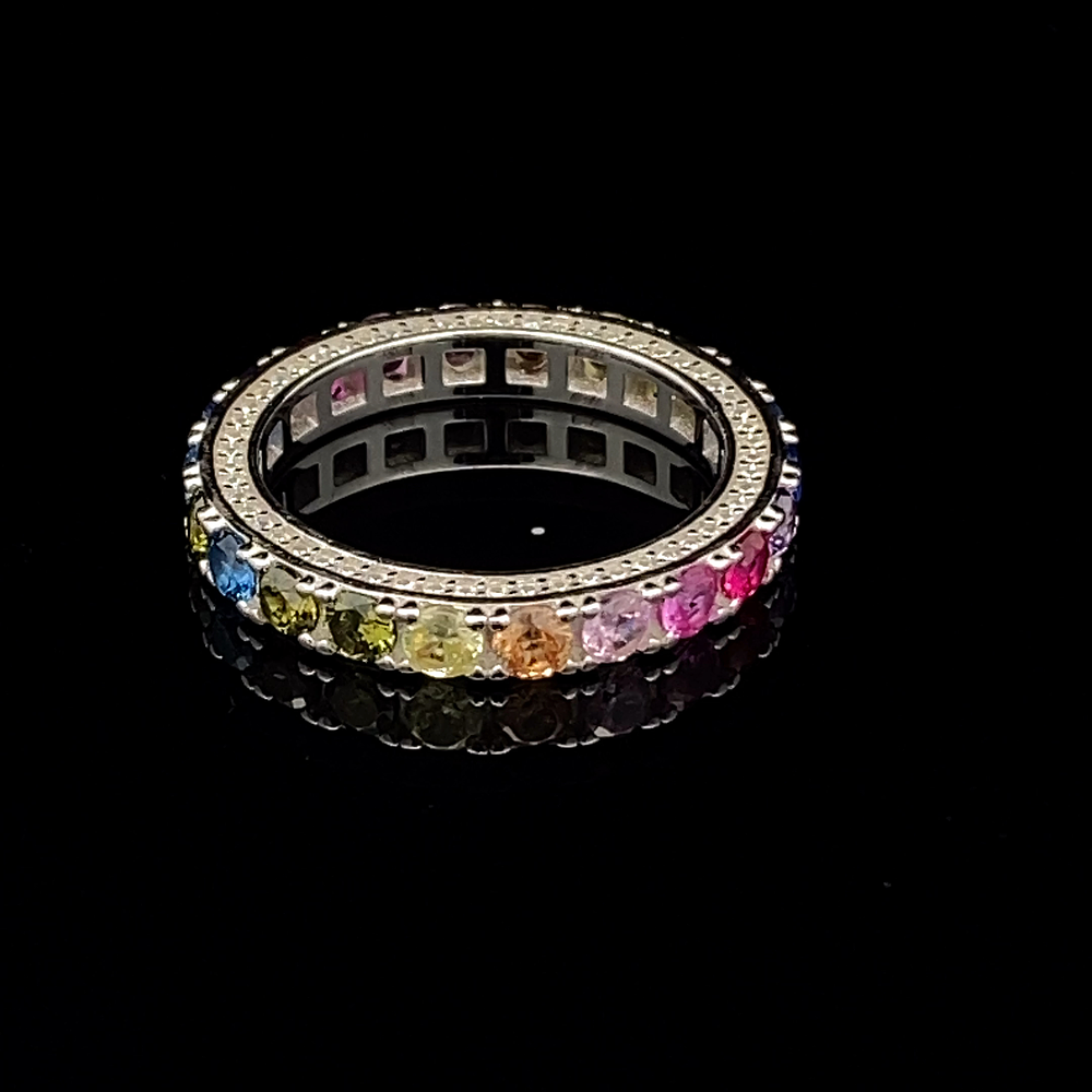 Anillo de Plata 925 Cintillo con Piedras Multicolores