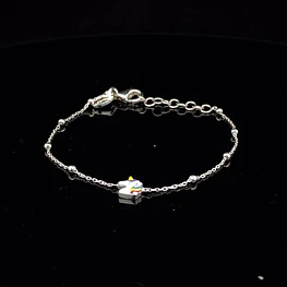 Pulsera De Plata 925  Limada con Esferas Lisas Pequeñas y Unicornio