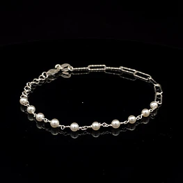 Pulsera De Plata 925  Eslabones Abierto con Perlas Continuas
