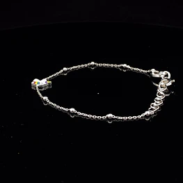 Pulsera De Plata 925  Limada con Esferas Lisas Pequeñas y Unicornio