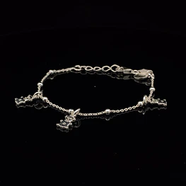 Pulsera de Plata 925 Limada con Esferas y Osos Colgantes