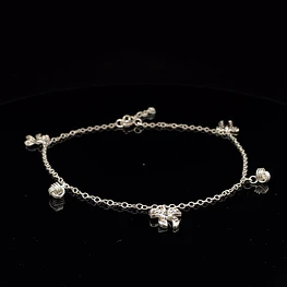 Pulsera de Plata 925 Limada Tobillera con Lazos Colgantes