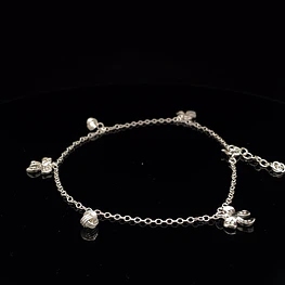 Pulsera de Plata 925 Limada Tobillera con Lazos Colgantes